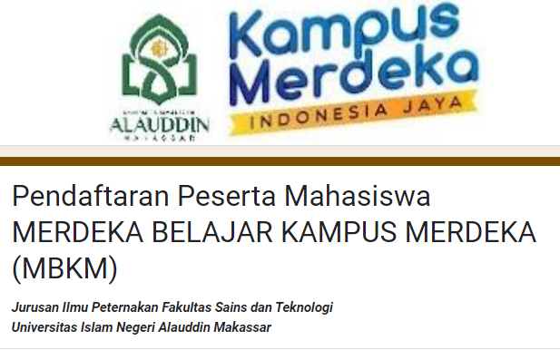 Pendaftaran Peserta Mahasiswa MERDEKA BELAJAR KAMPUS MERDEKA (MBKM) Jurusan Ilmu Peternakan Fakultas